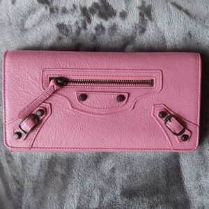 Balenciaga Pink Leather Zip-Front Continental Wallet - NEW